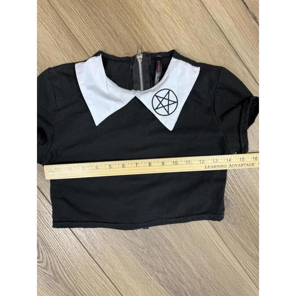 BodyRage Shirt Juniors Small Black Pentagram Collar Zip Back Gothic Crop Top - Picture 4 of 5